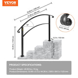 Darrahopens Pet Care > Dog Supplies > Dog Bowls, Feeders & Waterers VEVOR 4-Step Handrail Fits 1 or 4 Steps Matte Black Stair Rail Wrought Iron Handrail with Installation Kit Hand Rails for Outdoor Steps