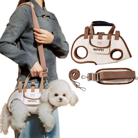 Darrahopens Pet Care > Dog Supplies > Dog Carriers & Crates Beige 4-in-1 Multi-Functional Pet Carrier Bag with Detachable Strap & 1.5M Traction Rope - Lightweight Breathable Travel Sling for Cats & Dogs - Sizes XL(Up to 11.5kg)