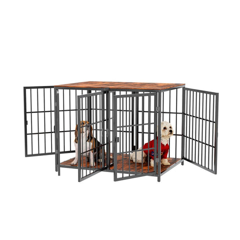 Darrahopens Pet Care > Dog Supplies > Dog Carriers & Crates Fin 4 Doors Ultra Thicken Dog Crate Cage End Table Divided Dog Puppy Kennel F/ 2 Dog