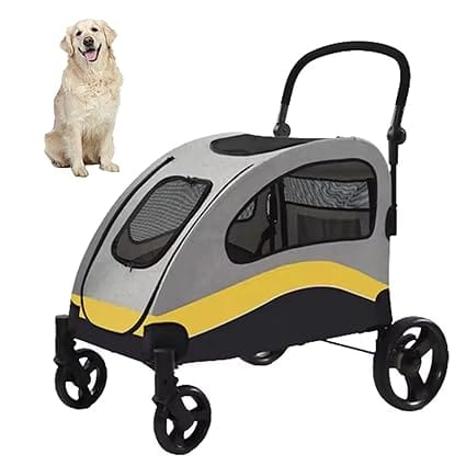 Darrahopens Pet Care > Dog Supplies > Dog Carriers & Crates Large Dog Stroller Foldable Pet Pushchair with Doors