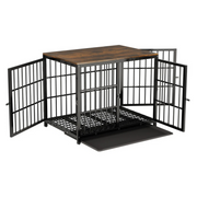 Darrahopens Pet Care > Dog Supplies > Dog Carriers & Crates P&P Black Walnut Wooden Dog Crate with 3 Access Doors, Removable Tray and Stylish End Table