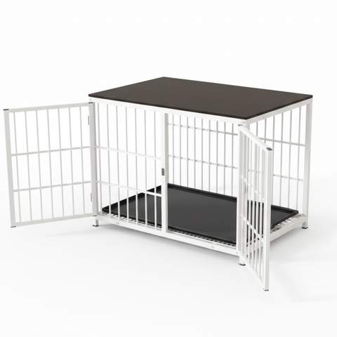 Darrahopens Pet Care > Dog Supplies > Dog Carriers & Crates P&P White Walnut Wooden Dog Crate with 3 Doors, Tray and Stylish Furniture End Table