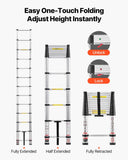 Darrahopens Pet Care > Dog Supplies > Dog Carriers & Crates VEVOR 3.8m Telescoping Ladder, Aluminum Lightweight Multi-Purpose Collapsible Extension, One-Touch Retraction Ladder, Heavy Duty 150kg Max Capacity with Non-Slip Feet, for Home, Outdoor Work, Loft