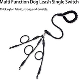 Darrahopens Pet Care > Dog Supplies > Dog Collars, Leads & Harnesses Black 3-in-1 No-Tangle Dog Leash for 1-3 Small Large Dogs – Heavy Duty 360° Swivel Bungee Coupler with Reflective Nylon Braid & Padded Handle
