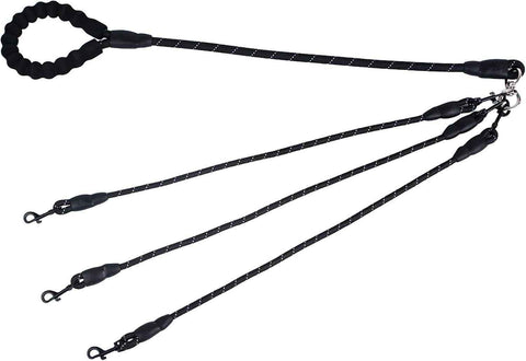 Darrahopens Pet Care > Dog Supplies > Dog Collars, Leads & Harnesses Black 3-in-1 No-Tangle Dog Leash for 1-3 Small Large Dogs – Heavy Duty 360° Swivel Bungee Coupler with Reflective Nylon Braid & Padded Handle