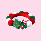 Darrahopens Pet Care > Dog Supplies > Dog Collars, Leads & Harnesses Christmas Pet Pom-Pom Adjustable Cotton Collar Set(2-Pack Size L) - Cat and Dog Holiday Costume, Cute Bell Hat and Tree Umbrella Designs