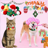 Darrahopens Pet Care > Dog Supplies > Dog Collars, Leads & Harnesses Christmas Pet Pom-Pom Adjustable Cotton Collar Set(2-Pack Size L) - Cat and Dog Holiday Costume, Cute Bell Hat and Tree Umbrella Designs