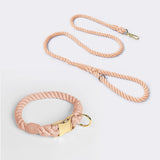 Darrahopens Pet Care > Dog Supplies > Dog Collars, Leads & Harnesses Handmade Rope Dog Collar and Leash Set - Colorful Woven Cotton Cotton (Leather pink - Size S)