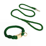 Darrahopens Pet Care > Dog Supplies > Dog Collars, Leads & Harnesses Handmade Rope Dog Collar and Leash Set - Colorful Woven Cotton (Dark green - Size L)