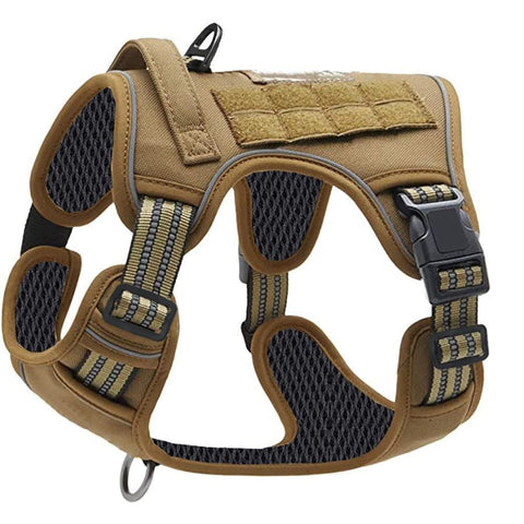 Darrahopens Pet Care > Dog Supplies > Dog Collars, Leads & Harnesses Khaki Professional Adjustable Tactical Dog Mesh Harness - Reflective No-Pull Pet Vest with Control Handle (L Size for Weight 45-80 lbs)