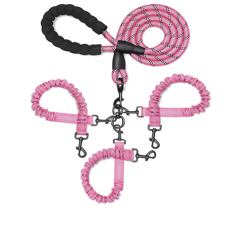 Darrahopens Pet Care > Dog Supplies > Dog Collars, Leads & Harnesses Pink 3-in-1 Tangle-Free Dog Leash for 1-3 Dogs - Heavy Duty Bungee Coupler with Reflective Stitching & Padded Handle