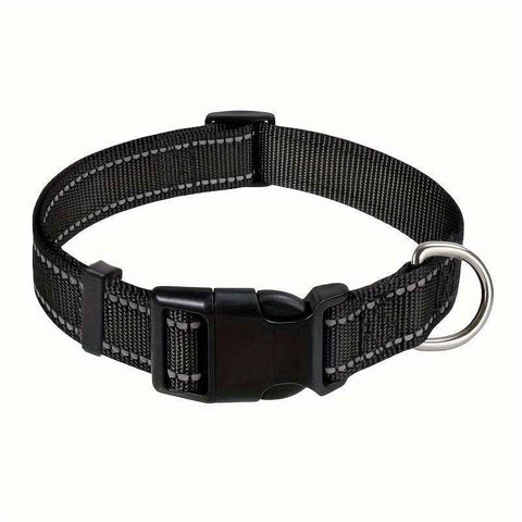 Darrahopens Pet Care > Dog Supplies > Dog Collars, Leads & Harnesses Reflective Dog Collar with Adjustable Nylon Webbing – Safe & Visible Pet Gear for Walks, Outdoor Adventures, and Nighttime Visibility (S, Black) In Australia - Darrahopens