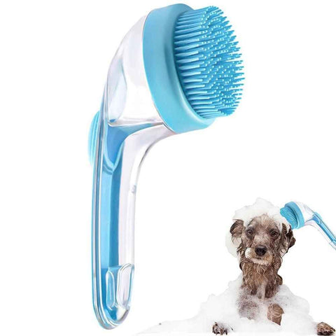 Darrahopens Pet Care > Dog Supplies > Dog Grooming Supplies 2-in-1 Pet Bath Brush with Built-in Shampoo Dispenser Dog Shampoo Bubble Maker Dog Cat Bathing Grooming Tool Blue