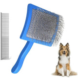 Darrahopens Pet Care > Dog Supplies > Dog Grooming Supplies 2-Piece Dog Slicker Brush & Comb Set for Grooming & Detangling Blue