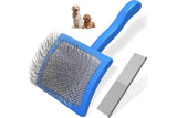Darrahopens Pet Care > Dog Supplies > Dog Grooming Supplies 2Pcs Dog Slicker Brush & Comb Set for Grooming Detangling & Hair Removal-Blue