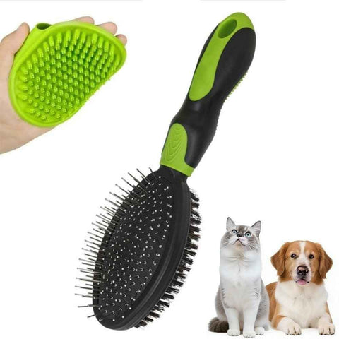 2PCS Pet Grooming Tools Double-Sided Brush for Shedding and Bathing for Short/Long Haired Dogs Cats Green