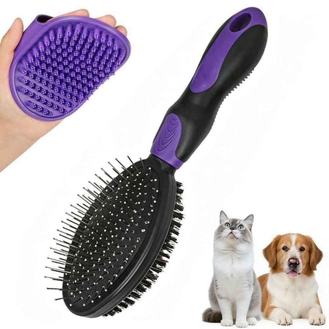 2PCS Pet Grooming Tools Double-Sided Brush for Shedding and Bathing for Short/Long Haired Dogs Cats Purple