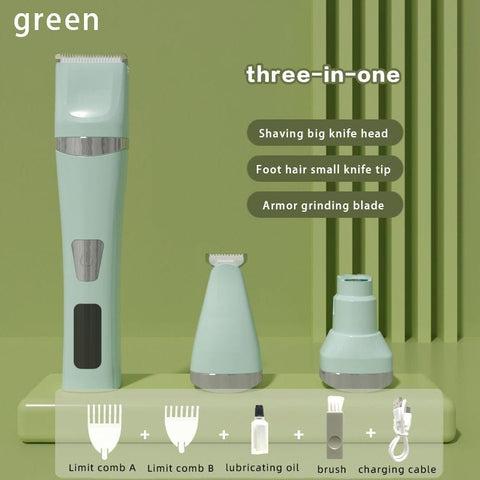 Darrahopens Pet Care > Dog Supplies > Dog Grooming Supplies Green Professional 3-in-1 Pet Grooming Kit - Low-Noise Rechargeable Dog Hair Trimmer & Nail Grinder for Paws, Eyes, and Body