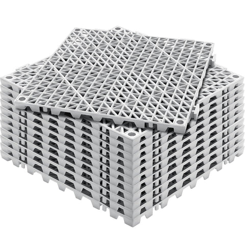 Darrahopens Pet Care > Dog Supplies > Dog Grooming Supplies VEVOR Modular Interlocking Cushion, 12 Pack 30 x 30 cm Splicing Drainage Mats, Soft PVC Interlocking Drainage Floor Tiles, Non-Slip Drainage Holes for Restroom, Bathroom, Kitchen, Pool, Wet Area, Gray