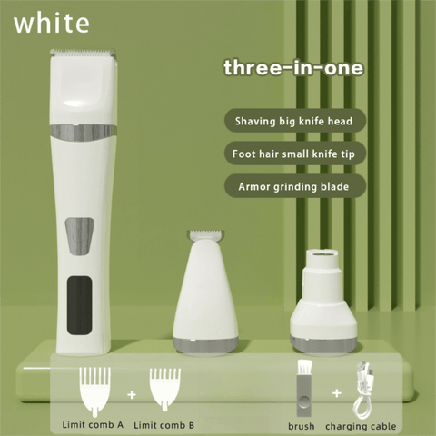 Darrahopens Pet Care > Dog Supplies > Dog Grooming Supplies White Professional 3-in-1 Pet Grooming Kit - Low-Noise Rechargeable Dog Hair Trimmer & Nail Grinder for Paws, Eyes, and Body