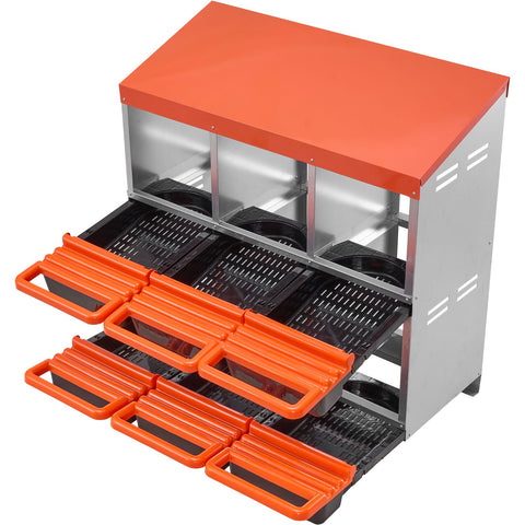 Darrahopens Pet Care > Dog Supplies > Dog Kennels VEVOR 2 Tiers Chicken Nesting Boxes, 6 Compartments, Metal Egg Laying Boxes with Protective Collection Lids, Roll Out Nesting Box, Easy to Assemble, Ideal for Hens, Ducks, Chickens, and Other Poultry