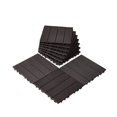 Darrahopens Pet Care > Dog Supplies > Dog Playpens & Gates VEVOR Interlocking Deck Tiles, 10 Pack,12"x12" 10 sq. ft Plastic Waterproof Outdoor Flooring All Weather Use, Patio Floor Decking Covering Tiles for Porch Poolside Balcony Backyard, Dark Brown