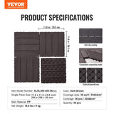 Darrahopens Pet Care > Dog Supplies > Dog Playpens & Gates VEVOR Interlocking Deck Tiles, 36 Pack,11.6"x11.6" 36 sq. ft Plastic Waterproof Outdoor Flooring All Weather Use, Patio Floor Decking Covering Tiles for Porch Poolside Balcony Backyard, Dark Brown