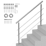 Darrahopens Pet Care > Dog Supplies > Dog Steps & Ramps VEVOR Handrails for Outdoor Steps, 59 in Length 3 Crossbars Stair Hand Rail Kit, Transitional Stainless Steel Railings w/ Installation Kit, Double-column Staircase Handrails for Seniors,Porch & Deck