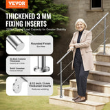 Darrahopens Pet Care > Dog Supplies > Dog Steps & Ramps VEVOR Handrails for Outdoor Steps, 70.9in Length 2 Crossbars Stair Hand Rail Kit, Transitional Stainless Steel Railings w/ Installation Kit, Double-column Staircase Handrails for Seniors,Porch & Deck