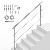 Darrahopens Pet Care > Dog Supplies > Dog Steps & Ramps VEVOR Handrails for Outdoor Steps, 70.9in Length 2 Crossbars Stair Hand Rail Kit, Transitional Stainless Steel Railings w/ Installation Kit, Double-column Staircase Handrails for Seniors,Porch & Deck