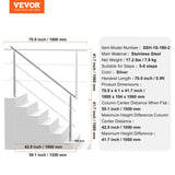 Darrahopens Pet Care > Dog Supplies > Dog Steps & Ramps VEVOR Handrails for Outdoor Steps, 70.9in Length 2 Crossbars Stair Hand Rail Kit, Transitional Stainless Steel Railings w/ Installation Kit, Double-column Staircase Handrails for Seniors,Porch & Deck