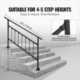 Darrahopens Pet Care > Dog Supplies > Dog Steps & Ramps VEVOR Iron Handrail Stair Railing Hand Rail Kit 1-4 Steps Outdoor Black w/ Bars