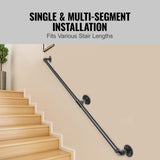 Darrahopens Pet Care > Dog Supplies > Dog Steps & Ramps VEVOR Pipe Stair Handrail, 1.8m Staircase Handrail, 200KG Load Capacity Carbon Steel Pipe Handrail, Industrial Pipe Handrail with Wall Mount Support, Round Corner Wall Handrailings for Indoor, Outdoor