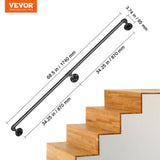 Darrahopens Pet Care > Dog Supplies > Dog Steps & Ramps VEVOR Pipe Stair Handrail, 1.8m Staircase Handrail, 200KG Load Capacity Carbon Steel Pipe Handrail, Industrial Pipe Handrail with Wall Mount Support, Round Corner Wall Handrailings for Indoor, Outdoor