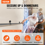 Darrahopens Pet Care > Dog Supplies > Dog Steps & Ramps VEVOR Pipe Stair Handrail, 11FT Staircase Handrail, 440LBS Load Capacity Carbon Steel Pipe Handrail, Industrial Pipe Handrail with Wall Mount Support, Round Corner Wall Handrailing for Indoor, Outdoor