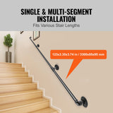 Darrahopens Pet Care > Dog Supplies > Dog Steps & Ramps VEVOR Pipe Stair Handrail, 11FT Staircase Handrail, 440LBS Load Capacity Carbon Steel Pipe Handrail, Industrial Pipe Handrail with Wall Mount Support, Round Corner Wall Handrailing for Indoor, Outdoor