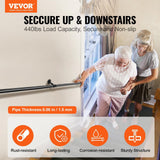 Darrahopens Pet Care > Dog Supplies > Dog Steps & Ramps VEVOR Pipe Stair Handrail, 7FT Staircase Handrail, 440LBS Load Capacity Carbon Steel Pipe Handrail, Industrial Pipe Handrail with Wall Mount Support, Round Corner Wall Handrailings for Indoor, Outdoor
