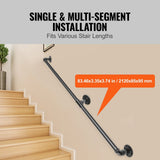 Darrahopens Pet Care > Dog Supplies > Dog Steps & Ramps VEVOR Pipe Stair Handrail, 7FT Staircase Handrail, 440LBS Load Capacity Carbon Steel Pipe Handrail, Industrial Pipe Handrail with Wall Mount Support, Round Corner Wall Handrailings for Indoor, Outdoor
