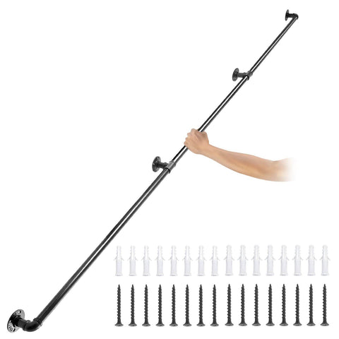 Darrahopens Pet Care > Dog Supplies > Dog Steps & Ramps VEVOR Pipe Stair Handrail, 9FT Staircase Handrail, 440LBS Load Capacity Carbon Steel Pipe Handrail, Industrial Pipe Handrail with Wall Mount Support, Round Corner Wall Handrailings for Indoor, Outdoor