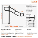Darrahopens Pet Care > Dog Supplies > Dog Steps & Ramps VEVOR Single Post Handrail for Outdoor 1-3 Steps, 40.5" L x 35.4" H Metal Bent Stair Handrails, Floor Mounted Carbon Steel Stair Railing, U-Shaped Post Grab Rails with 2 Anti-Skid Crossbar for Garage