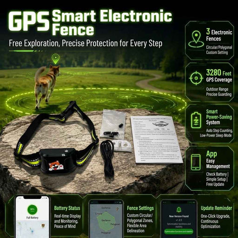 GPS Smart Pet Fence Training Collar with Wireless Boundary Control, Bluetooth App Customization, and Rechargeable Battery for Outdoor Dog Training and Safety (Black)