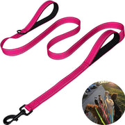 Darrahopens Pet Care > Dog Supplies > Dog Training Aids Rose Red 2.5 Meter Heavy Duty Reflective Dog Leash | Double Padded Traffic Handle | Anti-Chafe Tightly Woven Nylon for Large Dogs