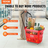 Darrahopens Pet Care > Farm Supplies > Beekeeping VEVOR Shopping Baskets, 6PCS, 39L Shopping Carts with Handles, Plastic Rolling Shopping Basket with Wheels, Large Portable Shopping Basket Set for Supermarkets, Retail Stores, Grocery Shopping, Red