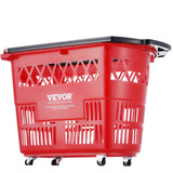 Darrahopens Pet Care > Farm Supplies > Beekeeping VEVOR Shopping Baskets, 6PCS, 39L Shopping Carts with Handles, Plastic Rolling Shopping Basket with Wheels, Large Portable Shopping Basket Set for Supermarkets, Retail Stores, Grocery Shopping, Red