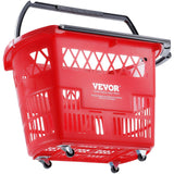 Darrahopens Pet Care > Farm Supplies > Beekeeping VEVOR Shopping Baskets, 6PCS, 39L Shopping Carts with Handles, Plastic Rolling Shopping Basket with Wheels, Large Portable Shopping Basket Set for Supermarkets, Retail Stores, Grocery Shopping, Red