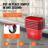 Darrahopens Pet Care > Farm Supplies > Beekeeping VEVOR Shopping Baskets, 6PCS, 39L Shopping Carts with Handles, Plastic Rolling Shopping Basket with Wheels, Large Portable Shopping Basket Set for Supermarkets, Retail Stores, Grocery Shopping, Red