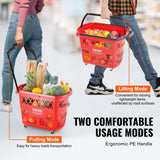 Darrahopens Pet Care > Farm Supplies > Beekeeping VEVOR Shopping Baskets, 6PCS, 39L Shopping Carts with Handles, Plastic Rolling Shopping Basket with Wheels, Large Portable Shopping Basket Set for Supermarkets, Retail Stores, Grocery Shopping, Red