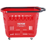 Darrahopens Pet Care > Farm Supplies > Beekeeping VEVOR Shopping Baskets, 6PCS, 39L Shopping Carts with Handles, Plastic Rolling Shopping Basket with Wheels, Large Portable Shopping Basket Set for Supermarkets, Retail Stores, Grocery Shopping, Red