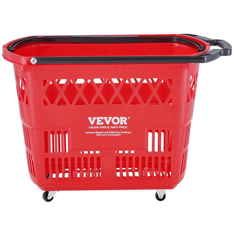 Darrahopens Pet Care > Farm Supplies > Beekeeping VEVOR Shopping Baskets, 6PCS, 39L Shopping Carts with Handles, Plastic Rolling Shopping Basket with Wheels, Large Portable Shopping Basket Set for Supermarkets, Retail Stores, Grocery Shopping, Red