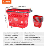 Darrahopens Pet Care > Farm Supplies > Beekeeping VEVOR Shopping Baskets, 6PCS, 39L Shopping Carts with Handles, Plastic Rolling Shopping Basket with Wheels, Large Portable Shopping Basket Set for Supermarkets, Retail Stores, Grocery Shopping, Red